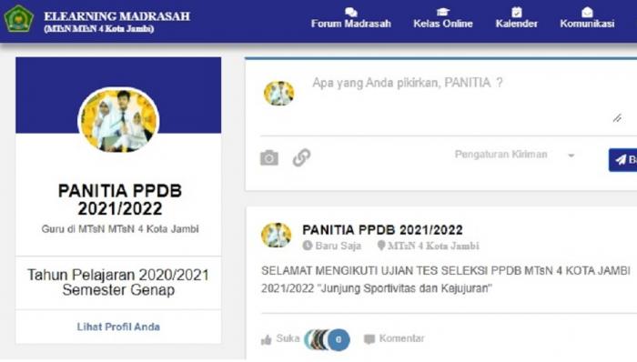 PELAKSANAAN UJIAN TES SELEKSI PPDB MTsN 4 KOTA JAMBI TA.2021/2022 DILAKSANAKAN SECARA DARING PELAKSANAAN UJIAN TES SELEKSI PPDB MTsN 4 KOTA JAMBI TA.2021/2022 DILAKSANAKAN SECARA DARING